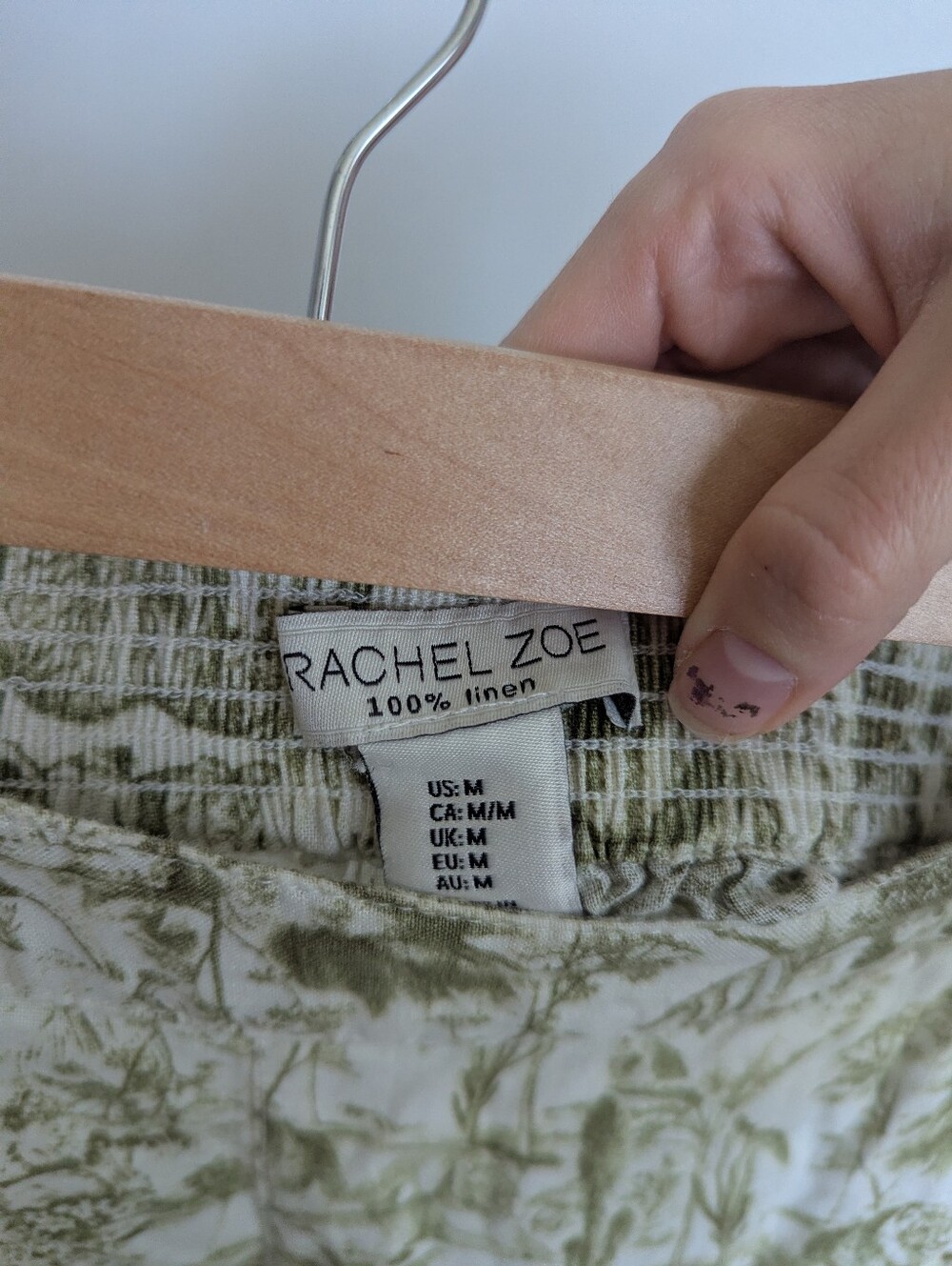 Rachel Zoe 100% Linen Safari Palm Print Wide Leg Pants Green & Cream M - Picture 5 of 5